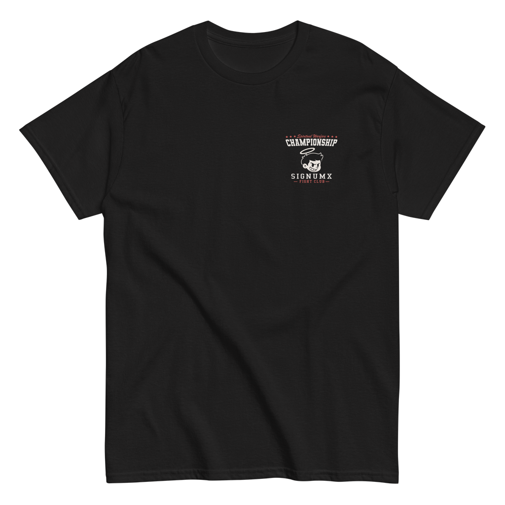 Black Fight of the Ages Catholic shirt, angel boxing death front graphic