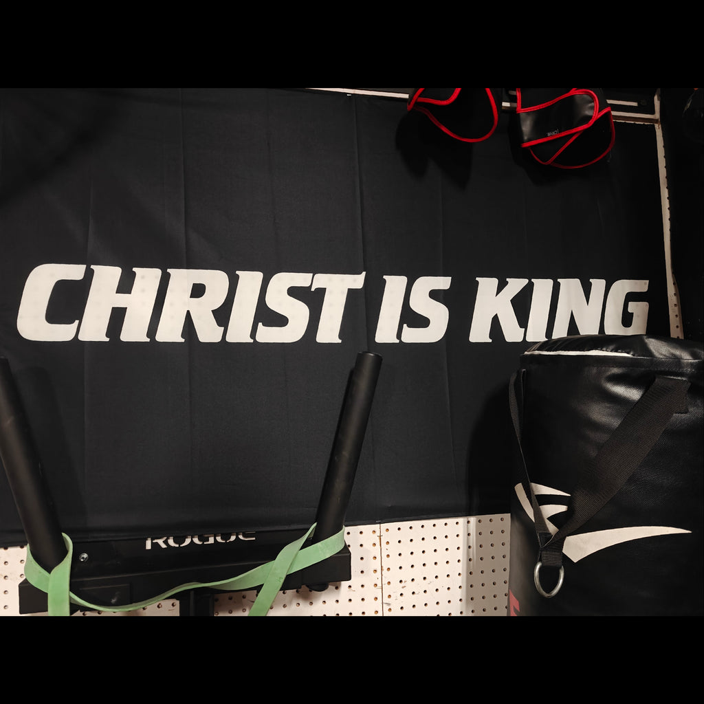 Christ Is King Catholic flag with gym bag and gloves, SIGNUMX lifestyle