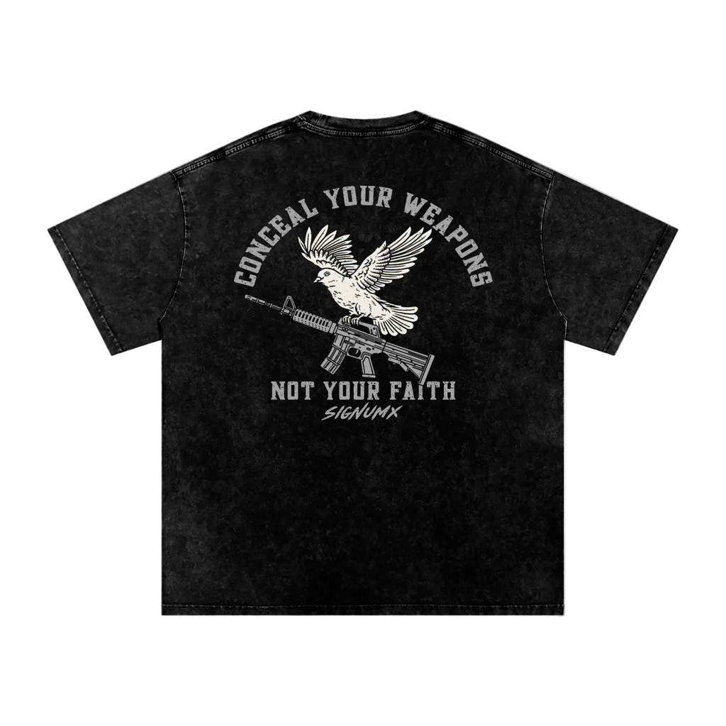 Black Conceal Your Weapons Catholic Shirt, back print with dove and rifle