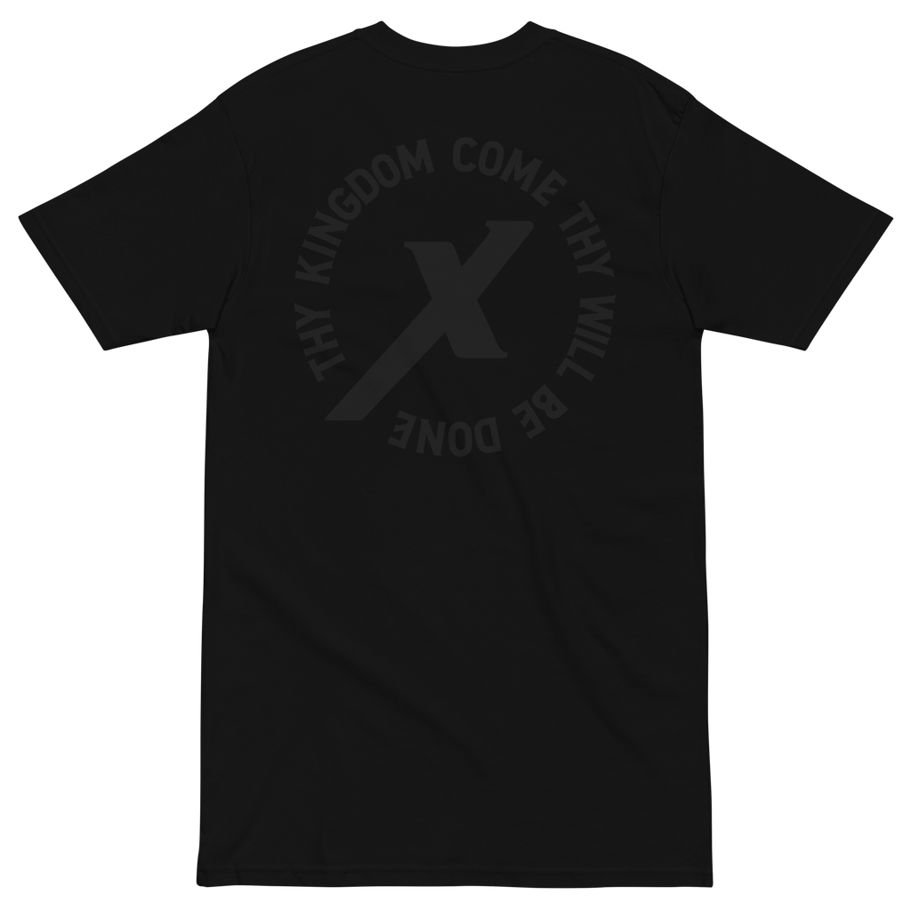 Black Thy Kingdom Come Catholic Shirt, back print with Lord's Prayer seal