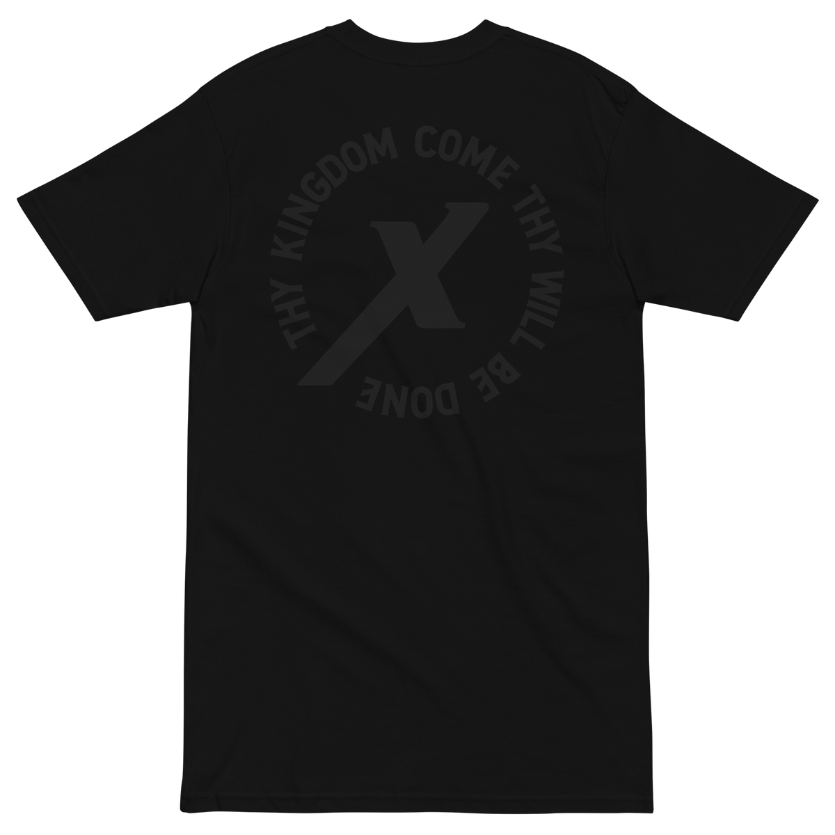 Black Thy Kingdom Come Catholic Shirt, back print with Lord's Prayer seal
