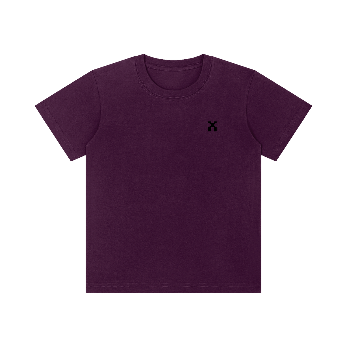 SIGNUMX Kids Spiritual Warfare Shirt in Purple, front with small pixel X on the chest