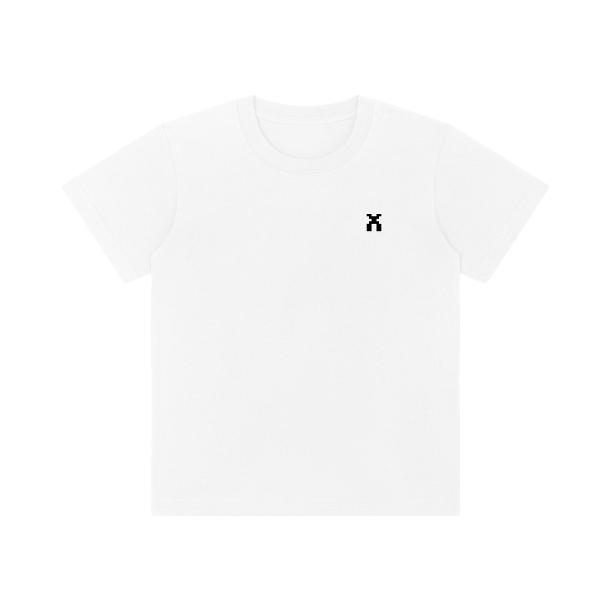 SIGNUMX Kids Spiritual Warfare Shirt in White, front with small pixel X on the chest
