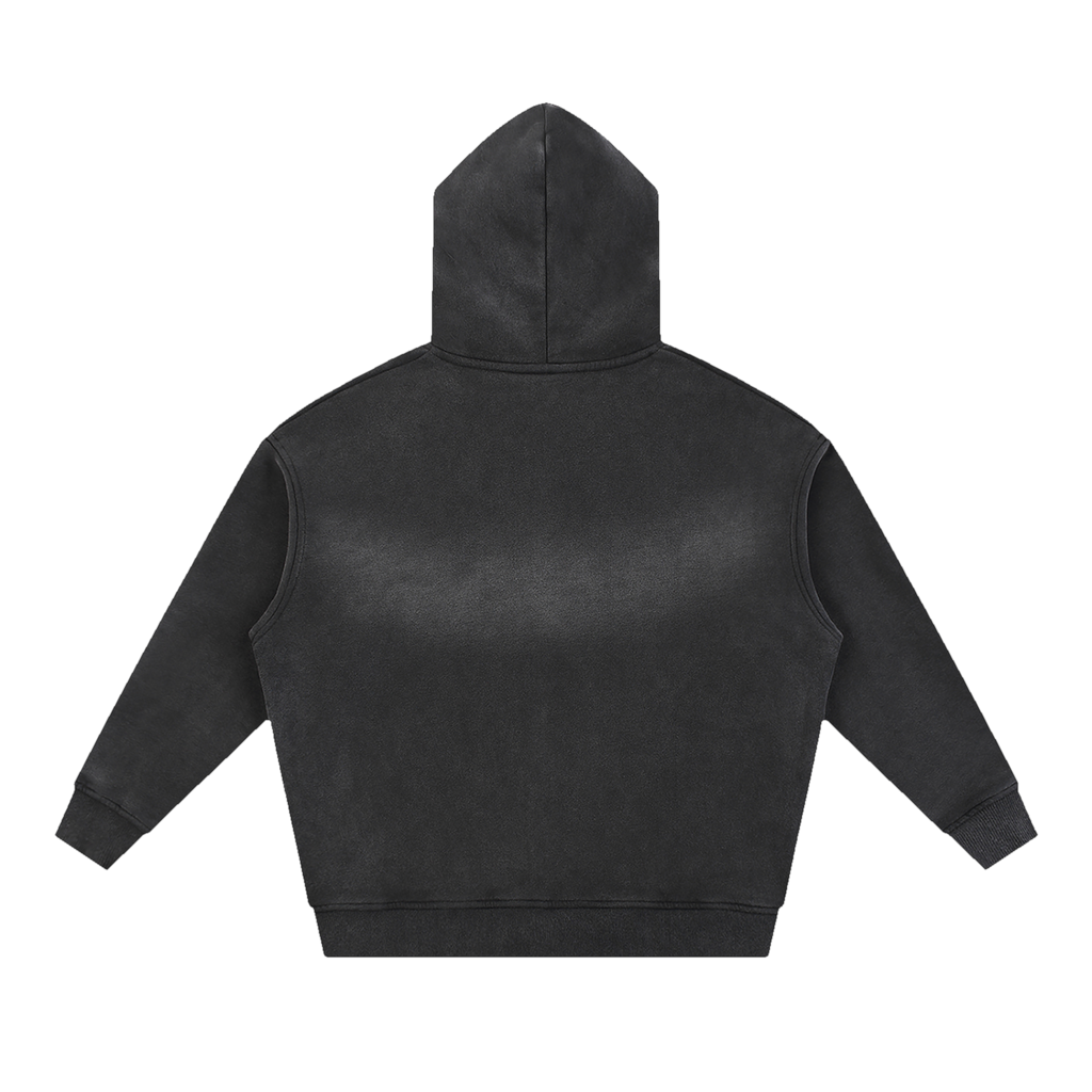 Black washed SIGNUMX Catholic zip hoodie, plain back