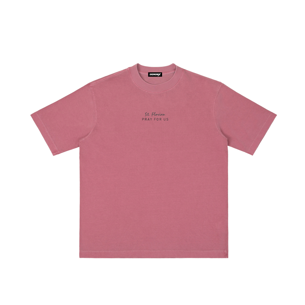 St. Florian | Pray for Us Embroidered Heavyweight Vintage Wash Drop-Shoulder Shirt in Ancora Red - Front