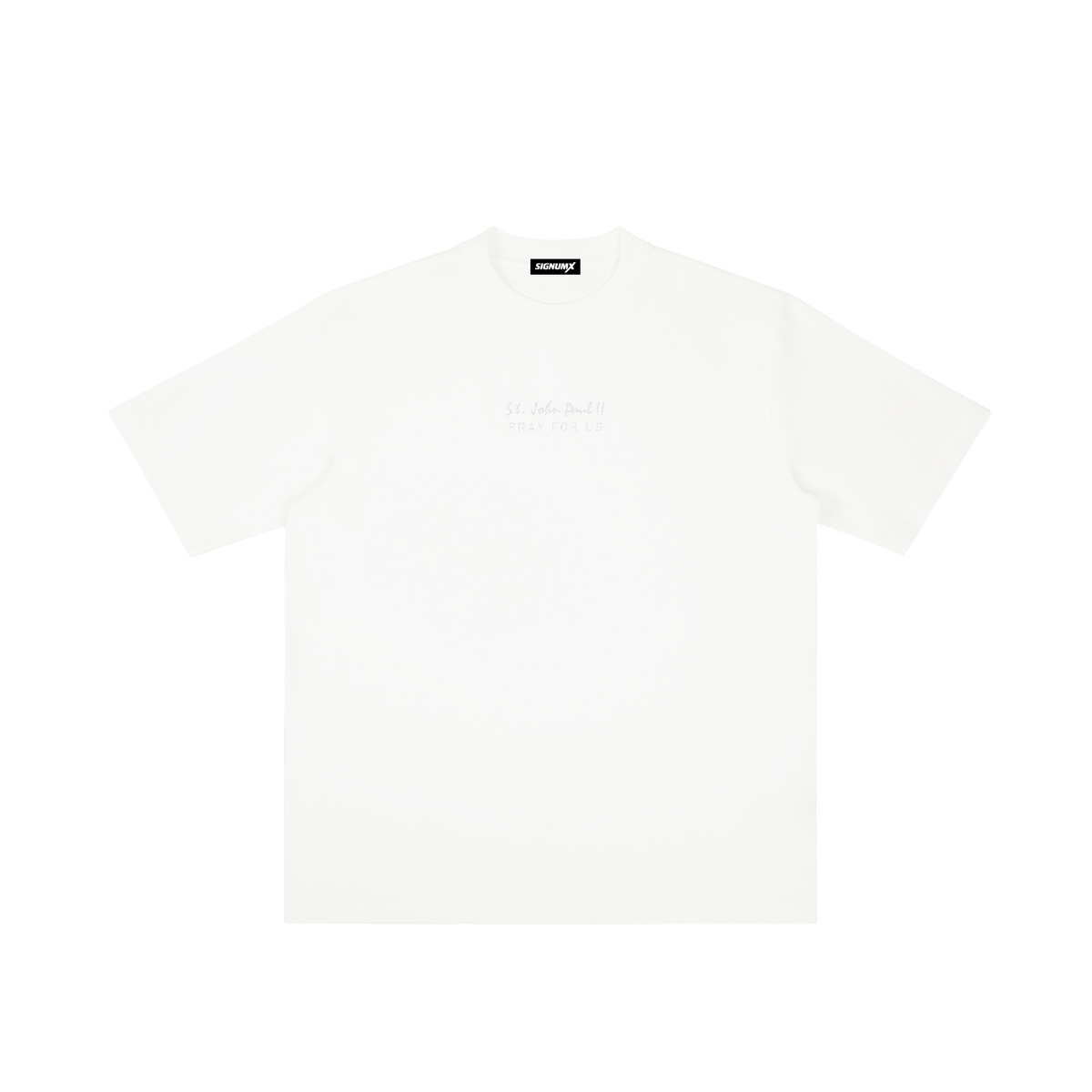St. John Paul II | Pray for Us Embroidered Heavyweight Vintage Wash Drop-Shoulder Shirt in White - Front