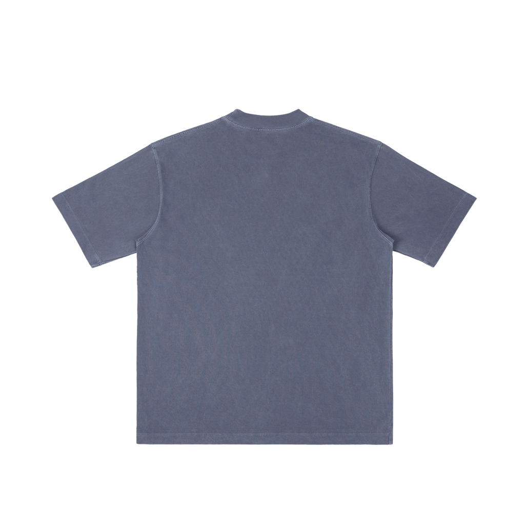 St. Louis IX | Pray for Us Embroidered Heavyweight Vintage Wash Drop-Shoulder Shirt in Navy Blue - Back