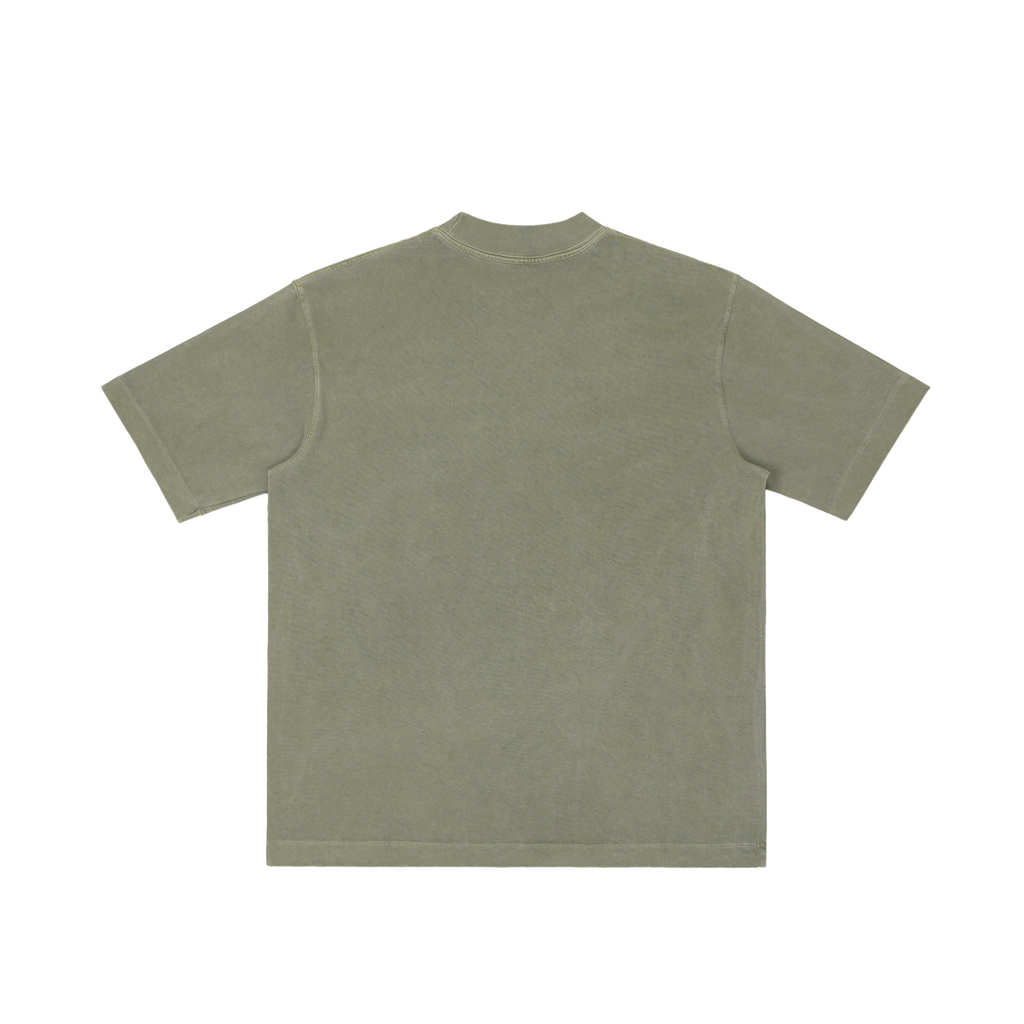 St. Luke | Pray for Us Embroidered Heavyweight Vintage Wash Drop-Shoulder Shirt in Army Green - Back
